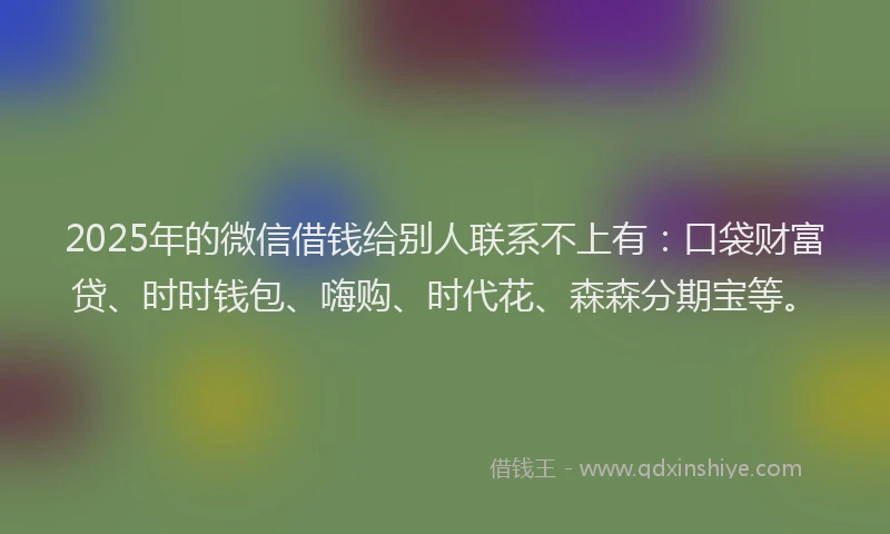 2025年的微信借钱给别人联系不上有：口袋财富贷、时时钱包、嗨购、时代花、森森分期宝等。