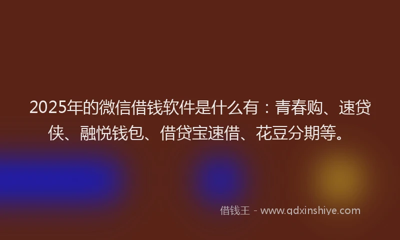 2025年的微信借钱软件是什么有：青春购、速贷侠、融悦钱包、借贷宝速借、花豆分期等。