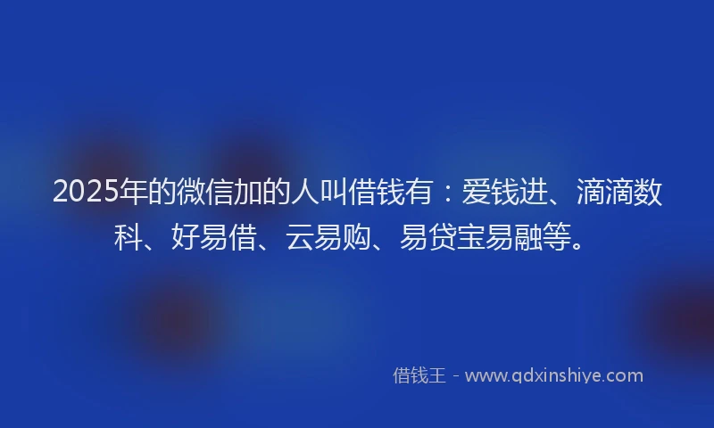 2025年的微信加的人叫借钱有：爱钱进、滴滴数科、好易借、云易购、易贷宝易融等。