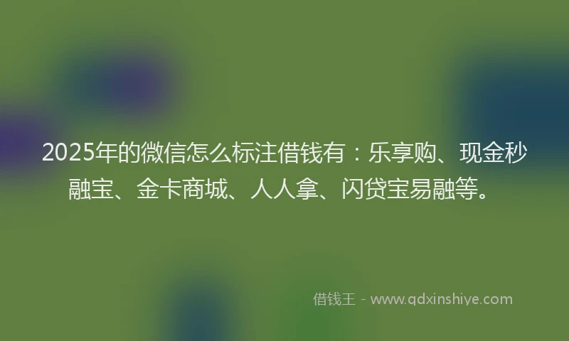2025年的微信怎么标注借钱有：乐享购、现金秒融宝、金卡商城、人人拿、闪贷宝易融等。