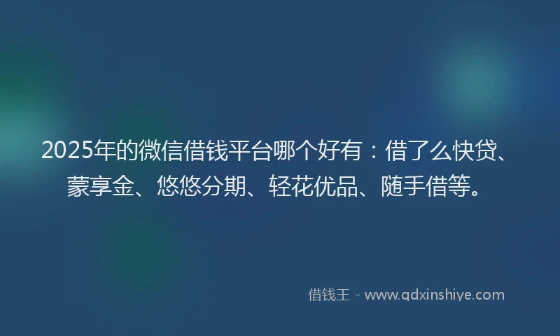 2025年的微信借钱平台哪个好有：借了么快贷、蒙享金、悠悠分期、轻花优品、随手借等。