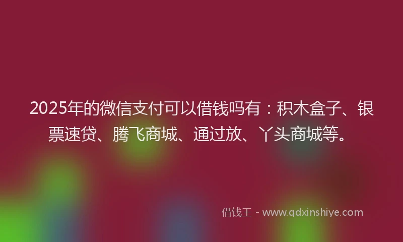 2025年的微信支付可以借钱吗有：积木盒子、银票速贷、腾飞商城、通过放、丫头商城等。