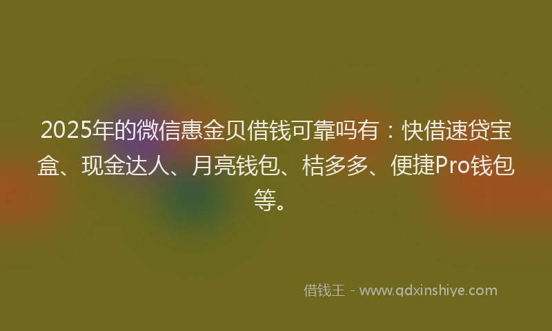 2025年的微信惠金贝借钱可靠吗有：快借速贷宝盒、现金达人、月亮钱包、桔多多、便捷Pro钱包等。