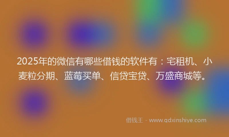 2025年的微信有哪些借钱的软件有：宅租机、小麦粒分期、蓝莓买单、信贷宝贷、万盛商城等。