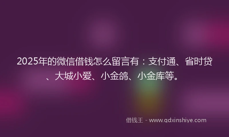2025年的微信借钱怎么留言有：支付通、省时贷、大城小爱、小金鸽、小金库等。