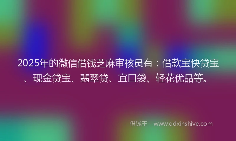 2025年的微信借钱芝麻审核员有：借款宝快贷宝、现金贷宝、翡翠贷、宜口袋、轻花优品等。