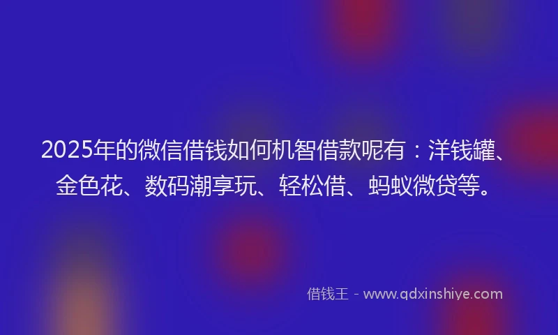 2025年的微信借钱如何机智借款呢有：洋钱罐、金色花、数码潮享玩、轻松借、蚂蚁微贷等。
