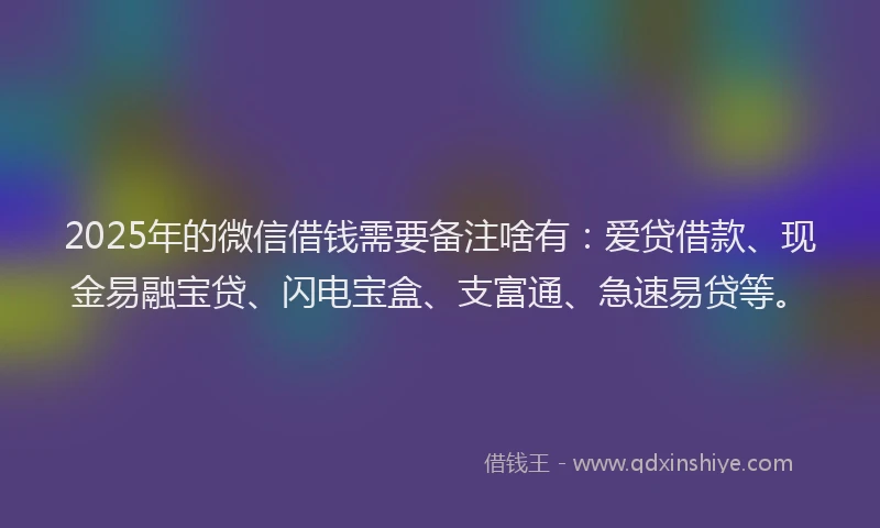 2025年的微信借钱需要备注啥有：爱贷借款、现金易融宝贷、闪电宝盒、支富通、急速易贷等。