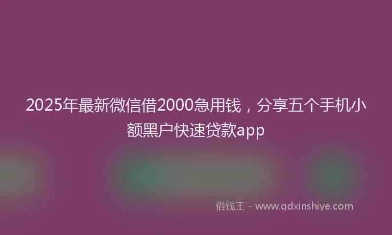 2025年最新微信借2000急用钱，分享五个手机小额黑户快速贷款app