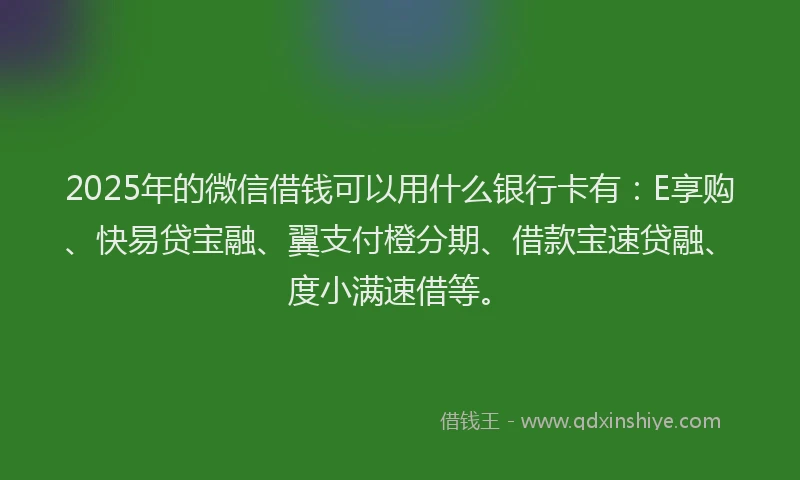 2025年的微信借钱可以用什么银行卡有：E享购、快易贷宝融、翼支付橙分期、借款宝速贷融、度小满速借等。