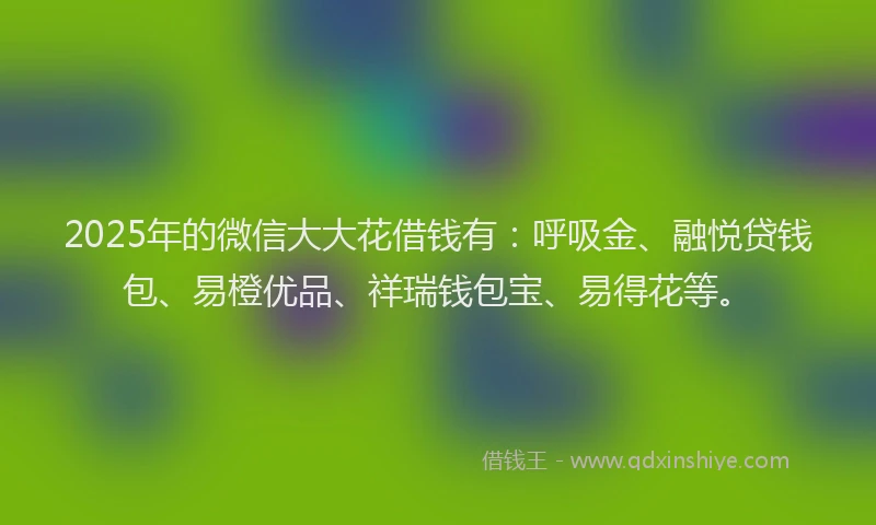 2025年的微信大大花借钱有：呼吸金、融悦贷钱包、易橙优品、祥瑞钱包宝、易得花等。
