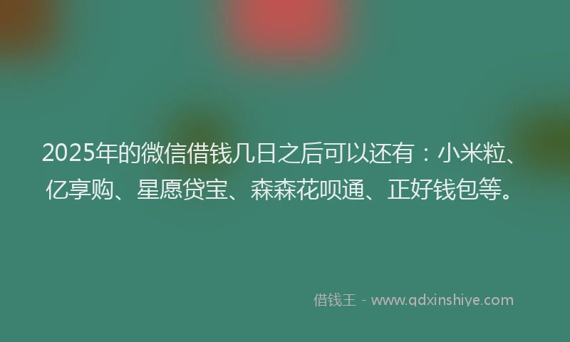 2025年的微信借钱几日之后可以还有：小米粒、亿享购、星愿贷宝、森森花呗通、正好钱包等。