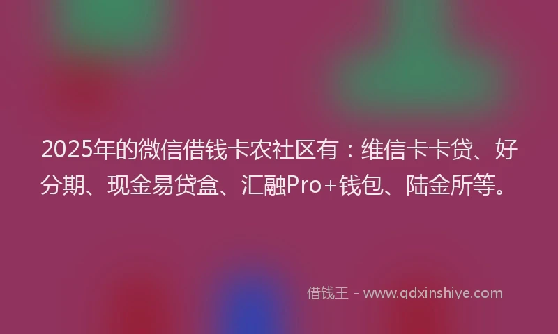 2025年的微信借钱卡农社区有：维信卡卡贷、好分期、现金易贷盒、汇融Pro+钱包、陆金所等。
