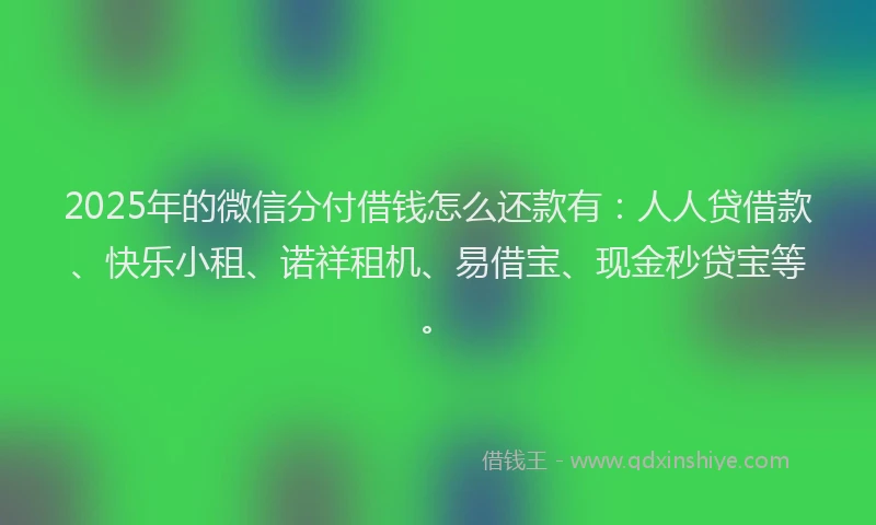 2025年的微信分付借钱怎么还款有：人人贷借款、快乐小租、诺祥租机、易借宝、现金秒贷宝等。