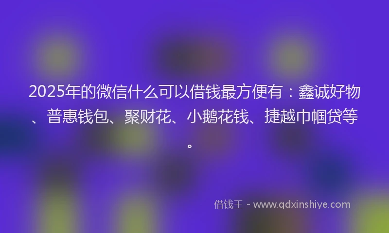 2025年的微信什么可以借钱最方便有：鑫诚好物、普惠钱包、聚财花、小鹅花钱、捷越巾帼贷等。
