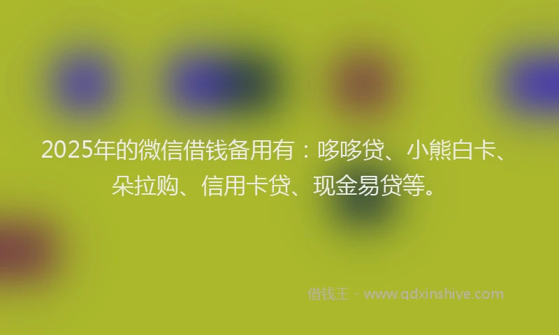 2025年的微信借钱备用有：哆哆贷、小熊白卡、朵拉购、信用卡贷、现金易贷等。