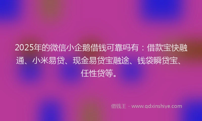 2025年的微信小企鹅借钱可靠吗有：借款宝快融通、小米易贷、现金易贷宝融途、钱袋瞬贷宝、任性贷等。