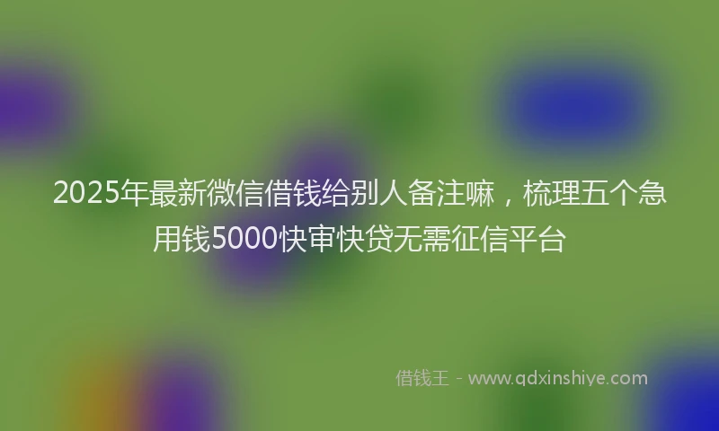 2025年最新微信借钱给别人备注嘛，梳理五个急用钱5000快审快贷无需征信平台