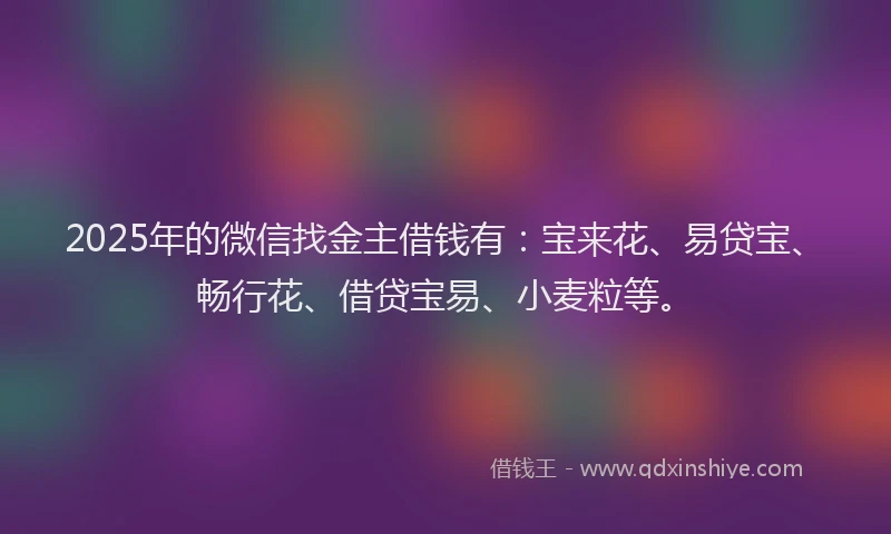 2025年的微信找金主借钱有：宝来花、易贷宝、畅行花、借贷宝易、小麦粒等。