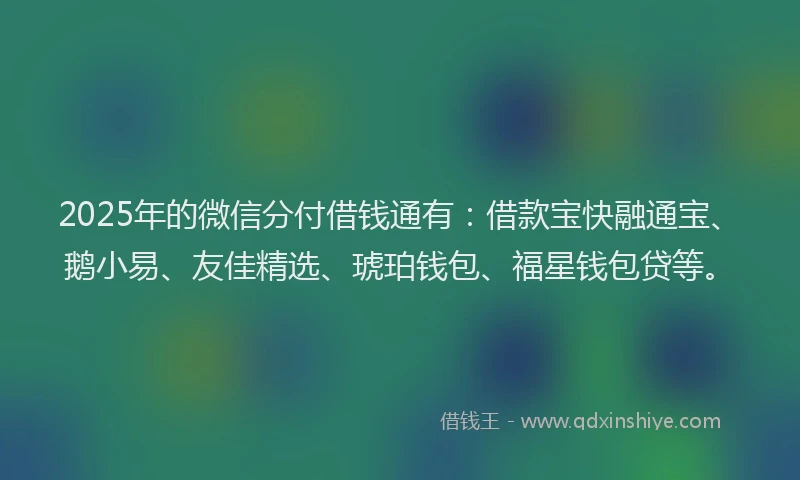 2025年的微信分付借钱通有：借款宝快融通宝、鹅小易、友佳精选、琥珀钱包、福星钱包贷等。