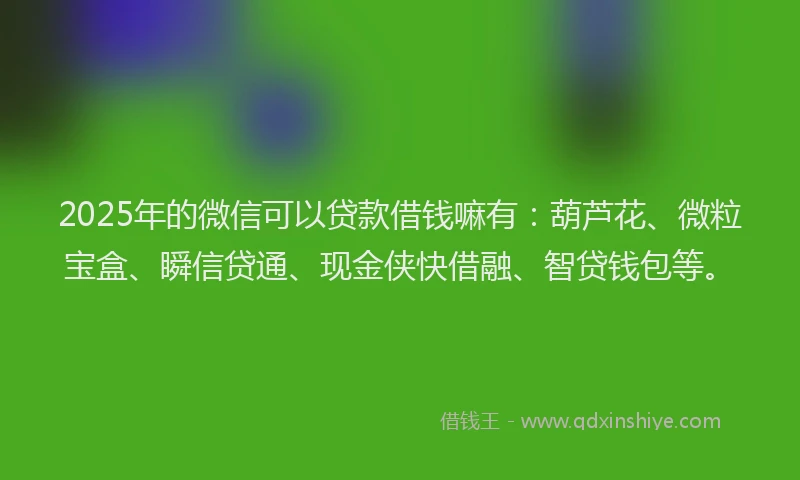 2025年的微信可以贷款借钱嘛有：葫芦花、微粒宝盒、瞬信贷通、现金侠快借融、智贷钱包等。