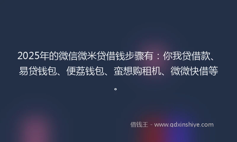 2025年的微信微米贷借钱步骤有：你我贷借款、易贷钱包、便荔钱包、蛮想购租机、微微快借等。