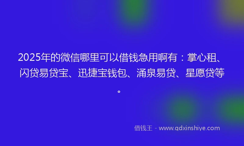 2025年的微信哪里可以借钱急用啊有：掌心租、闪贷易贷宝、迅捷宝钱包、涌泉易贷、星愿贷等。
