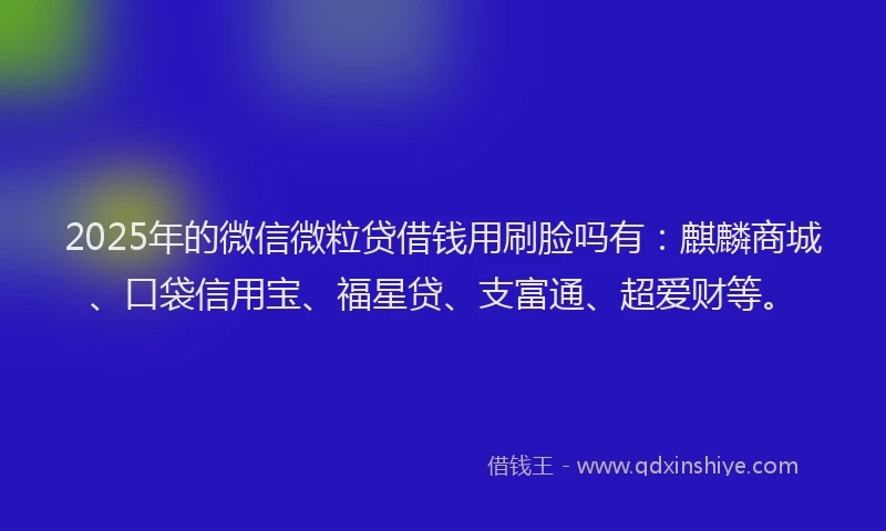 2025年的微信微粒贷借钱用刷脸吗有：麒麟商城、口袋信用宝、福星贷、支富通、超爱财等。