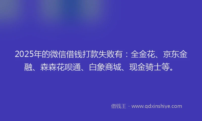 2025年的微信借钱打款失败有：全金花、京东金融、森森花呗通、白象商城、现金骑士等。