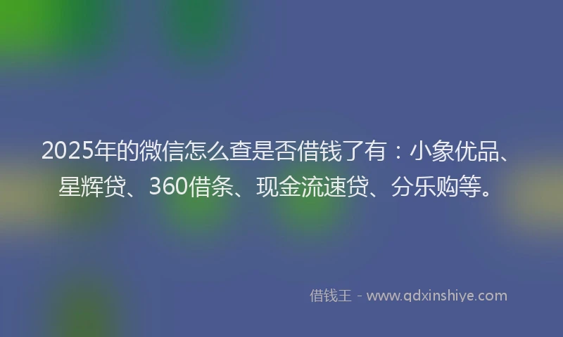 2025年的微信怎么查是否借钱了有：小象优品、星辉贷、360借条、现金流速贷、分乐购等。