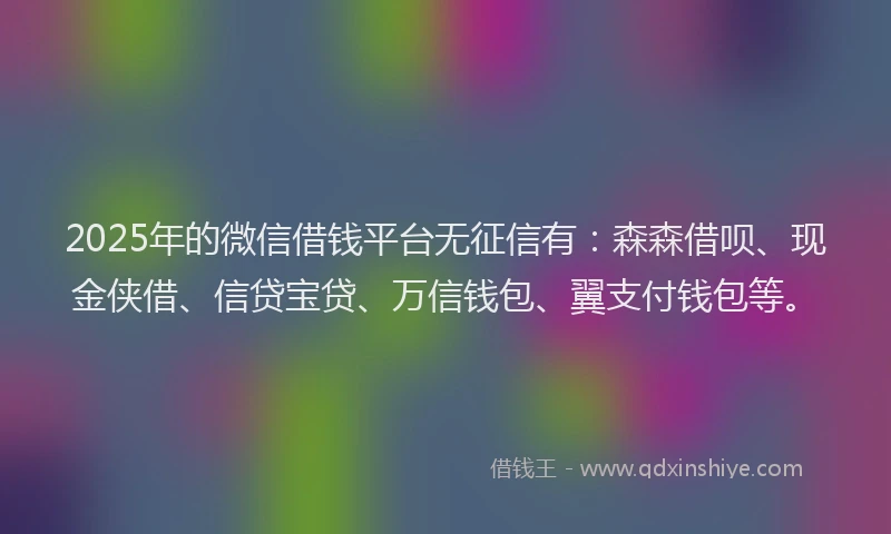 2025年的微信借钱平台无征信有:森森借呗、现金侠借、信贷宝贷、万信钱包、翼支付钱包等。