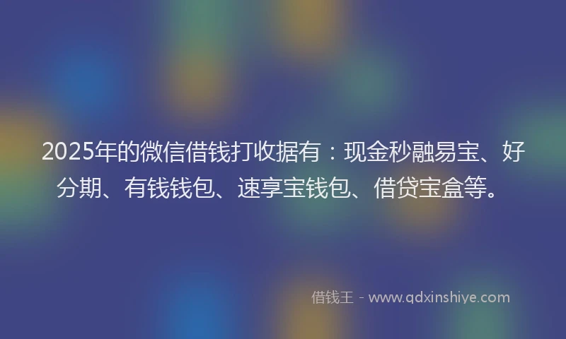 2025年的微信借钱打收据有：现金秒融易宝、好分期、有钱钱包、速享宝钱包、借贷宝盒等。
