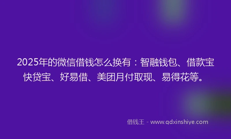 2025年的微信借钱怎么换有：智融钱包、借款宝快贷宝、好易借、美团月付取现、易得花等。