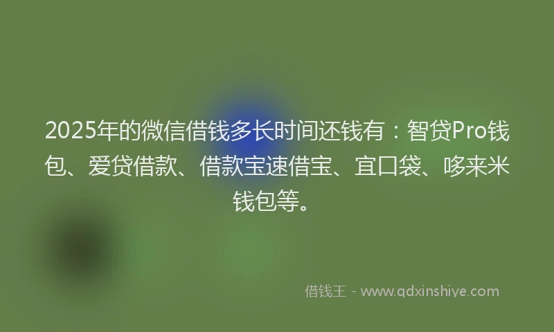 2025年的微信借钱多长时间还钱有：智贷Pro钱包、爱贷借款、借款宝速借宝、宜口袋、哆来米钱包等。