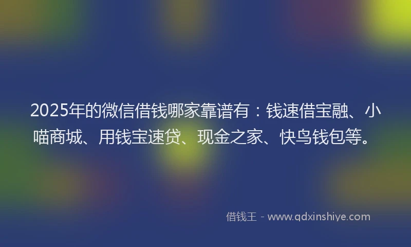 2025年的微信借钱哪家靠谱有：钱速借宝融、小喵商城、用钱宝速贷、现金之家、快鸟钱包等。