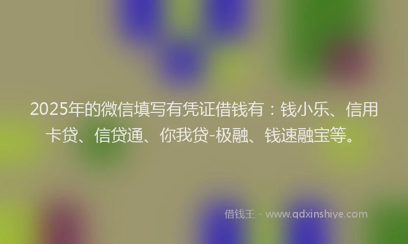 2025年的微信填写有凭证借钱有：钱小乐、信用卡贷、信贷通、你我贷-极融、钱速融宝等。