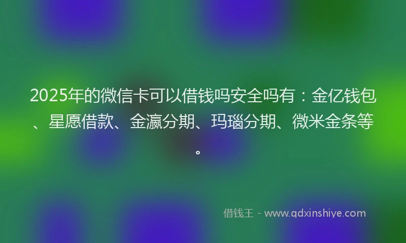 2025年的微信卡可以借钱吗安全吗有：金亿钱包、星愿借款、金瀛分期、玛瑙分期、微米金条等。
