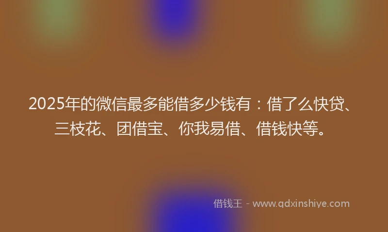 2025年的微信最多能借多少钱有：借了么快贷、三枝花、团借宝、你我易借、借钱快等。