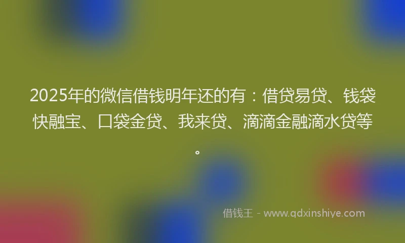 2025年的微信借钱明年还的有：借贷易贷、钱袋快融宝、口袋金贷、我来贷、滴滴金融滴水贷等。