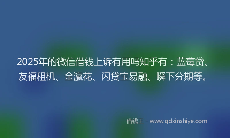 2025年的微信借钱上诉有用吗知乎有：蓝莓贷、友福租机、金瀛花、闪贷宝易融、瞬下分期等。