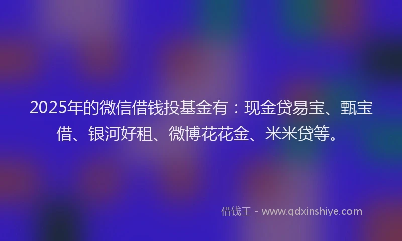 2025年的微信借钱投基金有：现金贷易宝、甄宝借、银河好租、微博花花金、米米贷等。