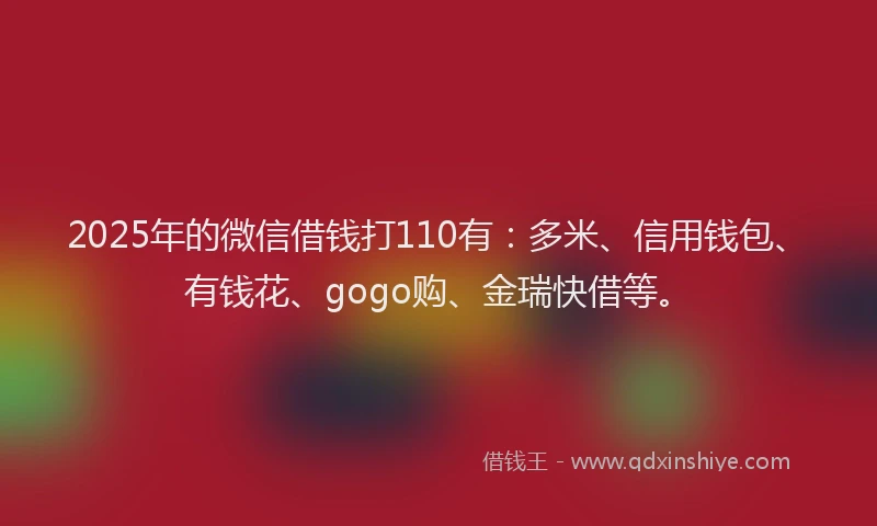 2025年的微信借钱打110有：多米、信用钱包、有钱花、gogo购、金瑞快借等。