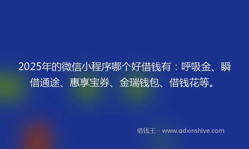 2025年的微信小程序哪个好借钱有：呼吸金、瞬借通途、惠享宝券、金瑞钱包、借钱花等。