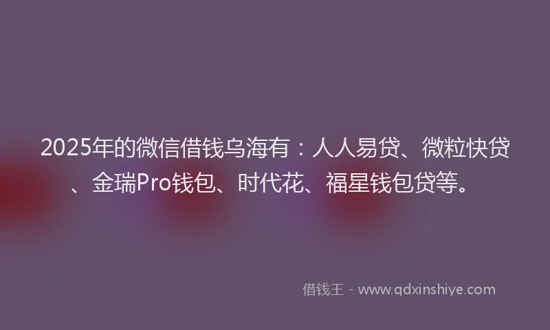 2025年的微信借钱乌海有：人人易贷、微粒快贷、金瑞Pro钱包、时代花、福星钱包贷等。
