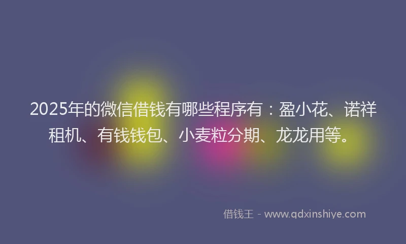2025年的微信借钱有哪些程序有：盈小花、诺祥租机、有钱钱包、小麦粒分期、龙龙用等。
