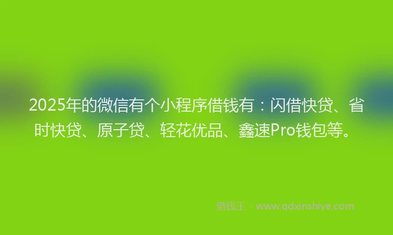 2025年的微信有个小程序借钱有：闪借快贷、省时快贷、原子贷、轻花优品、鑫速Pro钱包等。