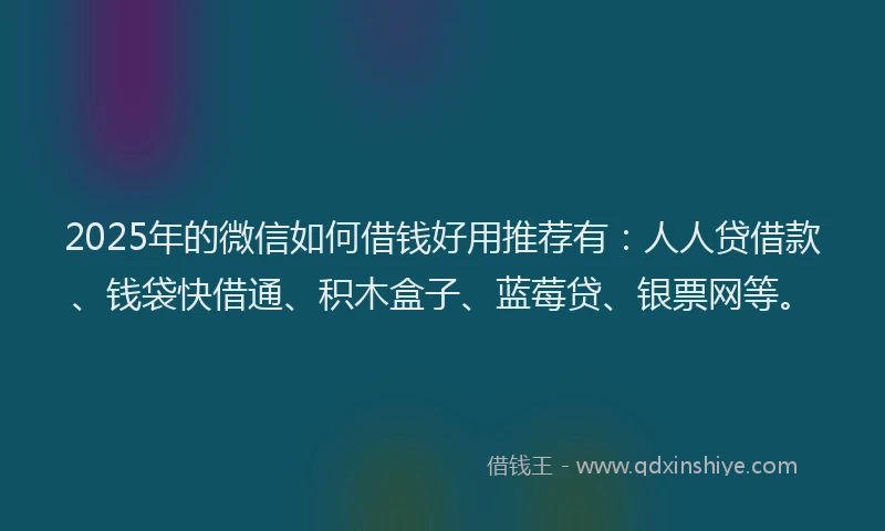 2025年的微信如何借钱好用推荐有：人人贷借款、钱袋快借通、积木盒子、蓝莓贷、银票网等。