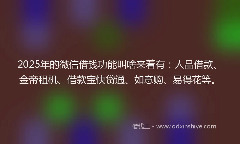 2025年的微信借钱功能叫啥来着有：人品借款、金帝租机、借款宝快贷通、如意购、易得花等。