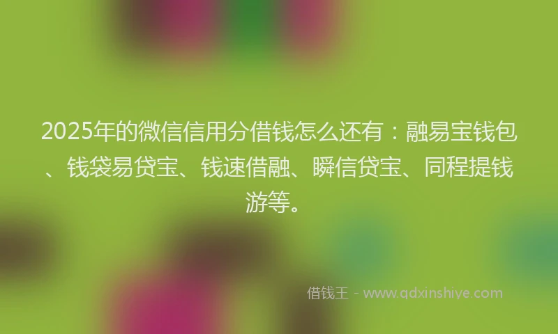 2025年的微信信用分借钱怎么还有：融易宝钱包、钱袋易贷宝、钱速借融、瞬信贷宝、同程提钱游等。