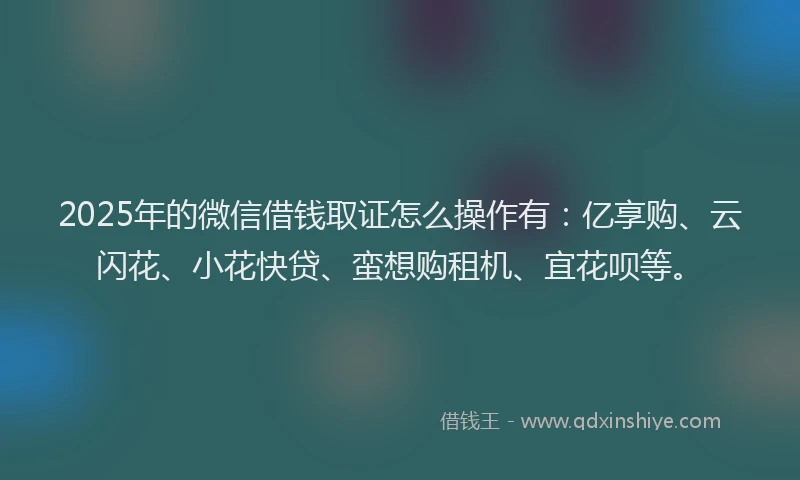 2025年的微信借钱取证怎么操作有：亿享购、云闪花、小花快贷、蛮想购租机、宜花呗等。